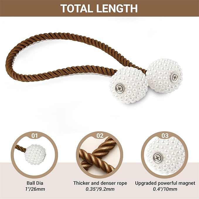 Hion Magnetic Curtain Tiebacks Dark Brown 6 Pack, Curtain Tiebacks Buckles - Image 2