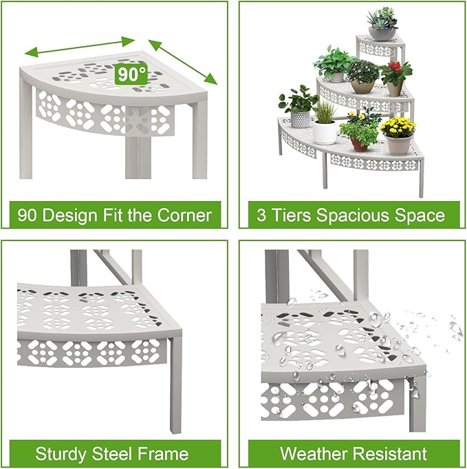 aboxoo 3 Tier Plant Stand Semi-Circular Flower Pot Organizer Rack Quarter Round - Image 4