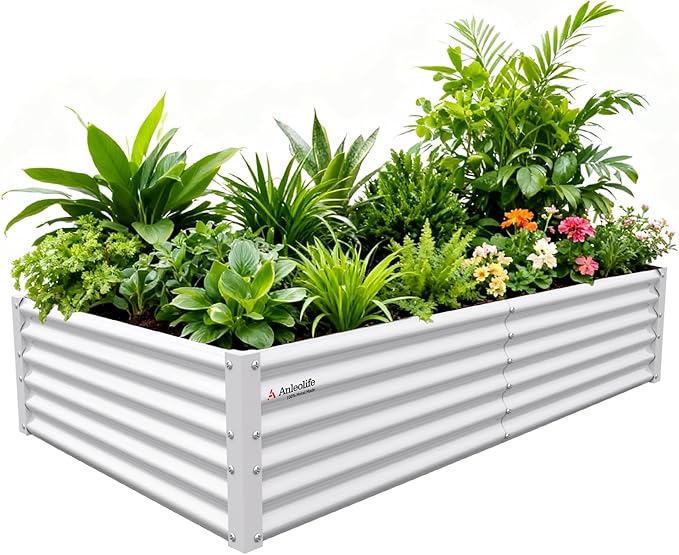A ANLEOLIFE 6X3X1.5 ft Galvanized Raised Garden Beds Outdoor, Rectangular Metal by AAnleolife