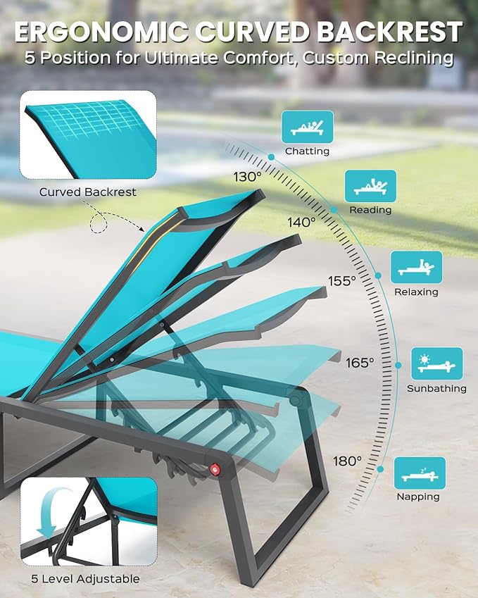 Aluminum Chaise Lounge Chair Outdoor, Foldable & Assembly Free Patio Pool - Image 4