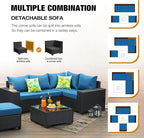 6 Pieces Patio Furniture Set All-Weather Outdoor Wicker Sectional Conversation - Image 7