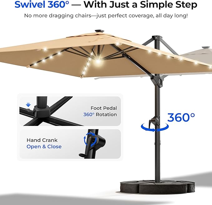 HOMSHADE 10 ft Square Cantilever Patio Umbrella - Image 5