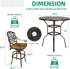 VIVIJASON 3-Piece Patio Swivel Bar Stools Set, All Weather Cast Aluminum - Image 6
