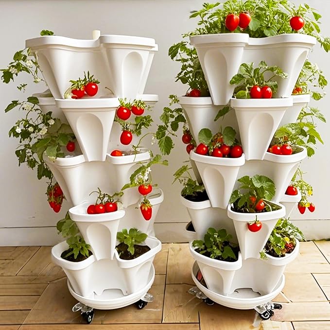 Strawberry Planters, 3 Tiered Vertical Stackable Planter, Herb Stacking Tower - Image 6