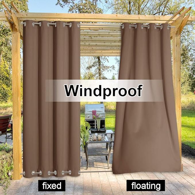 NICETOWN Outdoor Patio Curtains Windproof & Waterproof 2 Panels, Grommet Top & - Image 5