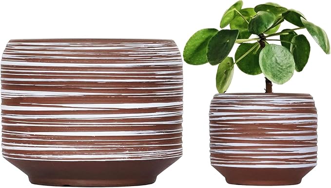 8 Inch + 6 Inch Ceramic Plant Pots Indoor by Bestseler
