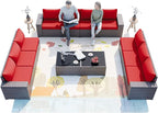 ALAULM 12 Pieces Outdoor Patio Furniture Set Sectional Sofa Sets Brown PE - Image 6