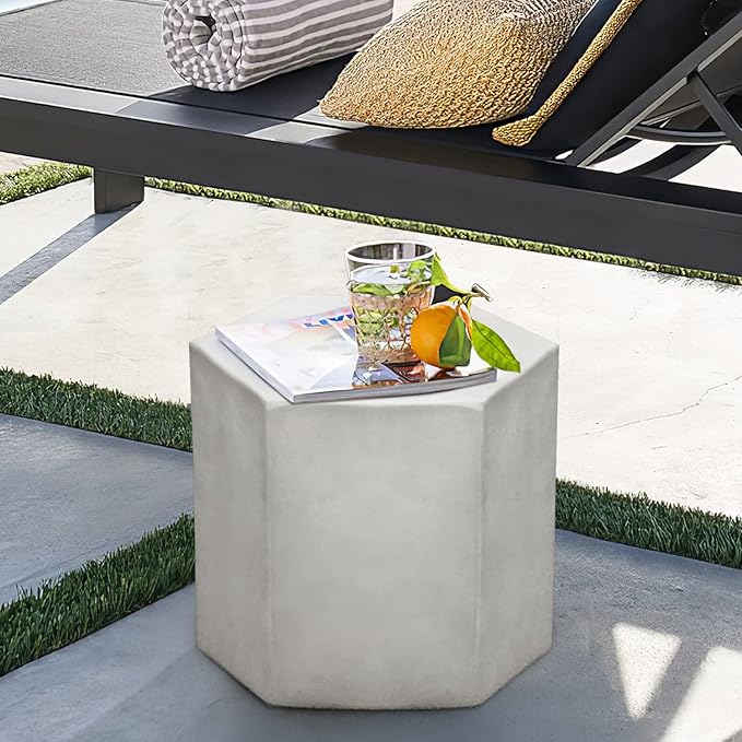COSIEST Concrete Accent Table, Hexagon Patio Side Table 14.5''Wx12''H, Modular by COSIEST