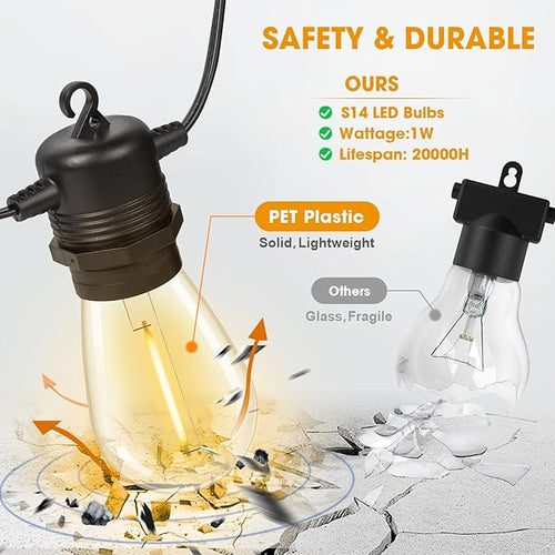 100FT LED Outdoor String Lights, Commercial Grade Patio Lights - Image 2