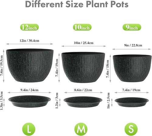12/10/9 inch Large Plant Pots, 3 Pack Wide Flower Pots - Image 2