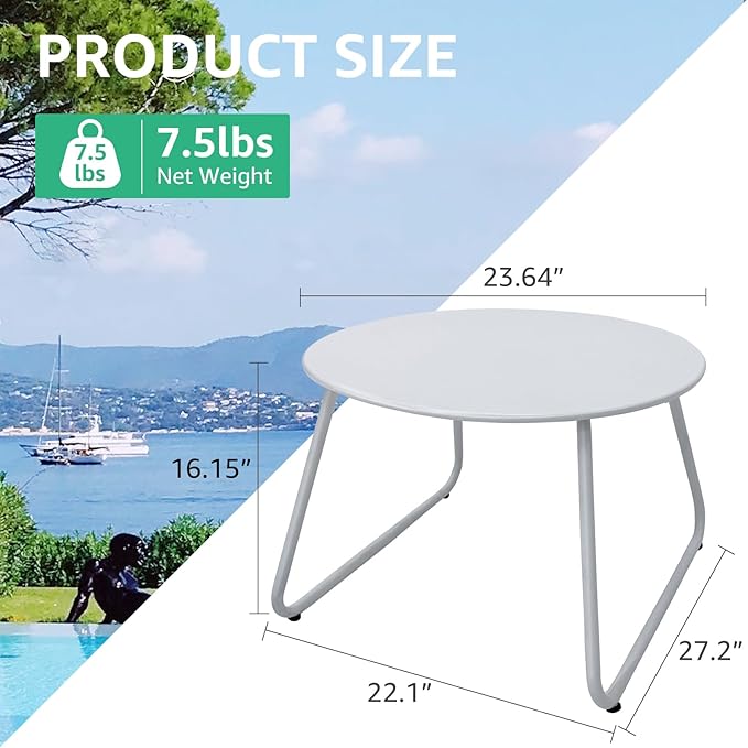 Patio Outdoor Coffee Table Set of 2, Weather Resistant Steel Round End Tables - Image 3