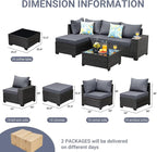 Jing's Villa 5-Piece Patio Furniture Set, All-Weather Outdoor Wicker Sectional - Image 2