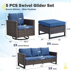 Belord Wicker Patio Furniture 5 Piece Outdoor Sofa Set, Oversize Outdoor Swivel - Image 2