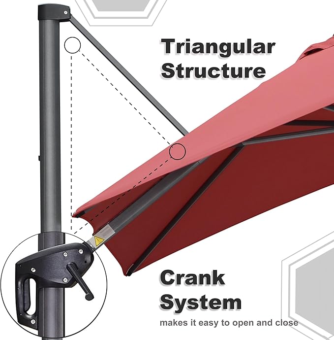 PURPLE LEAF 9' X 11.5' Square Cantilever Umbrella Patio Umbrella - Image 6