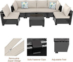 7 Pieces Outdoor Conversation Sectional Rattan Sofa, Patio Furniture Set - Image 5