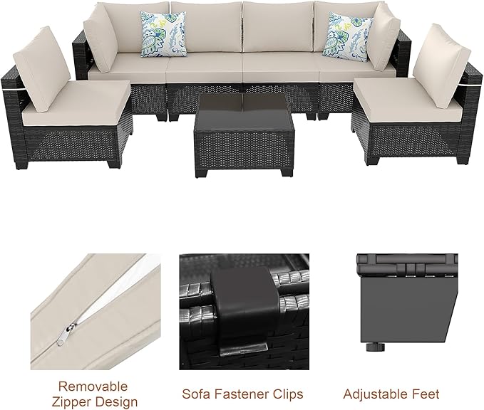 7 Pieces Outdoor Conversation Sectional Rattan Sofa, Patio Furniture Set - Image 5