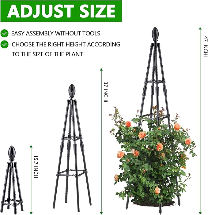 4 Ft Tower Obelisk Trellis for Potted Climbing Plants, Garden Trellis Rustproof - Image 4