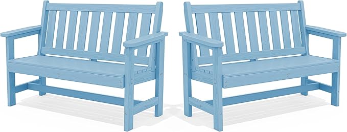 SERWALL Outdoor Bench, HDPE Outdoor Benches Weatherproof, 2-Person Garden Bench by SERWALL
