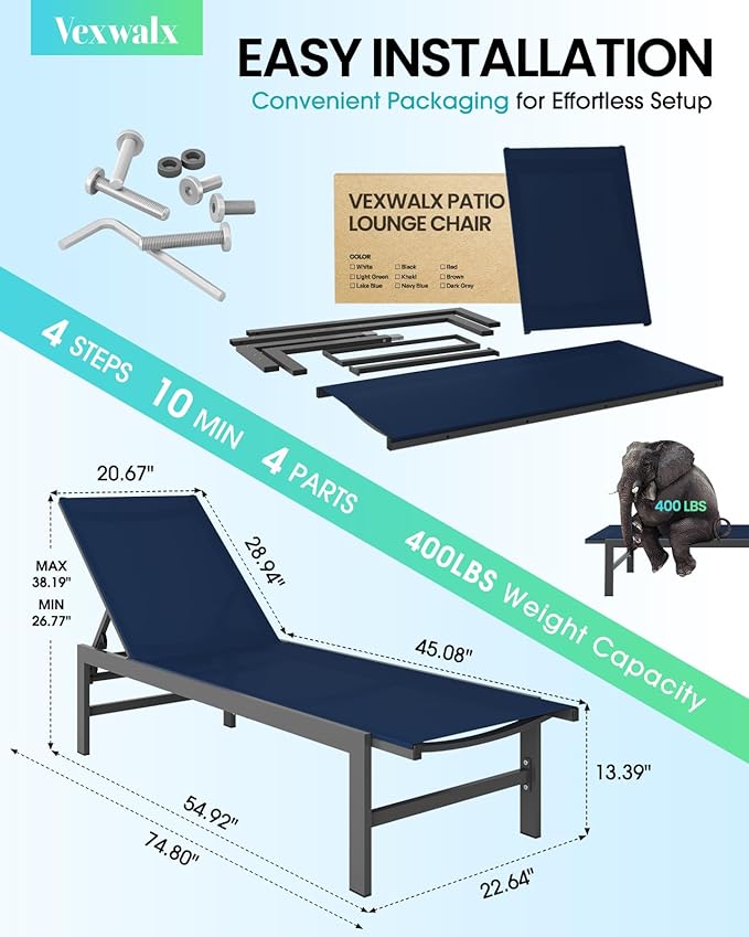 Outdoor Lounge Chairs Set of 2, Aluminum Patio Chaise Lounge Chairs - Image 3
