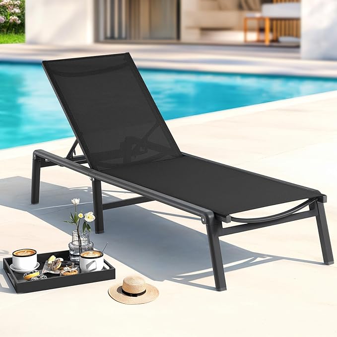 ONBRILL Aluminum Chaise Lounge Chair Outdoor, Foldable & Assembly Free Outdoor by ONBRILL