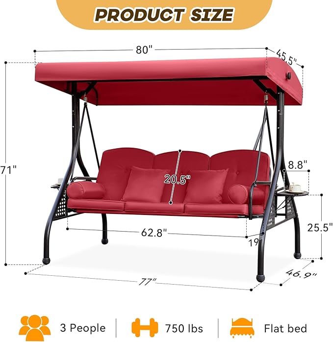 3 in 1 Outdoor Porch Swing - Image 8