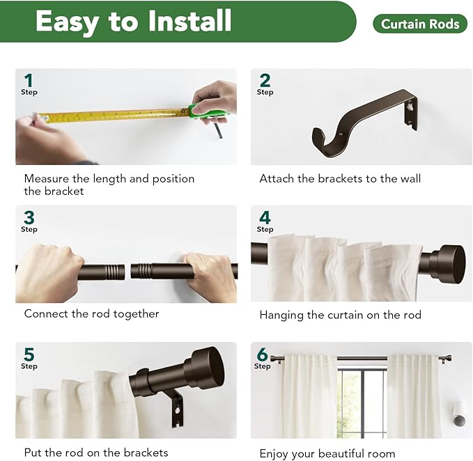Curtain Rods for Windows 66 to 120, 1 Inch Adjustable Heavy Duty Long Window - Image 9
