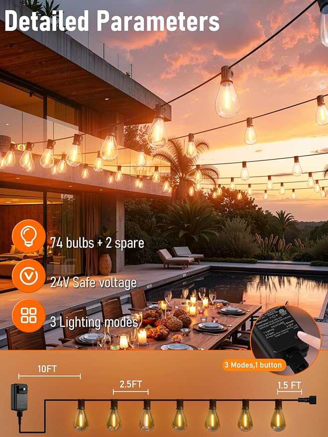 luckystyle 200FT LED Outdoor String Lights - Image 5