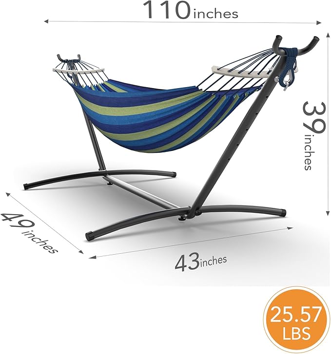 Double Hammock with Space-Saving Steel Stand, 2 Person Heavy-Duty Hammock - Image 6