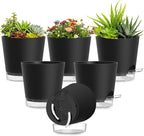 Plant Pots 6 Inch Self Watering Pots, 6 Pack Plastic Planters by SQKH