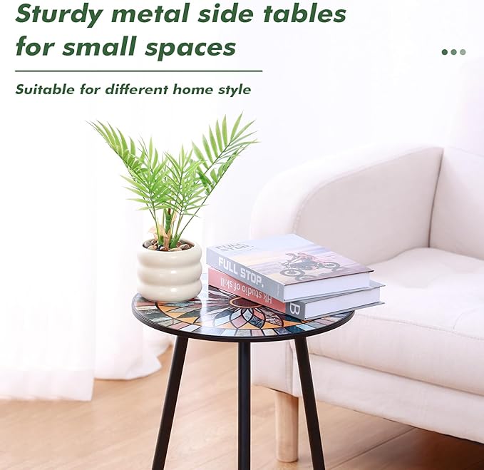 Party Zealot 1 Pack Metal Mosaic Round Side Table Small 13.4" End Patio Round - Image 4