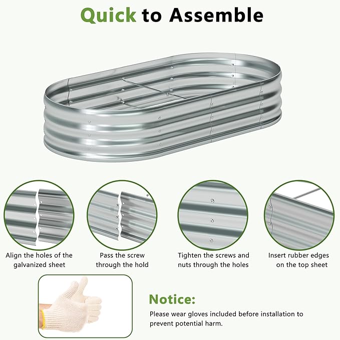 zizin 2 Pack Oval Galvanized Raised Garden Bed Kit 6x3x1ft Large Metal Planter - Image 7