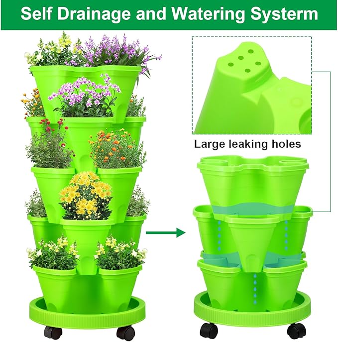 Umigy 2 Set 5 Tier Stackable Planters Vertical Garden Planters - Image 5