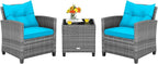 Tangkula 3 Pieces Patio Furniture Set, Outdoor PE Rattan Conversation Chair Set by TANGKULA