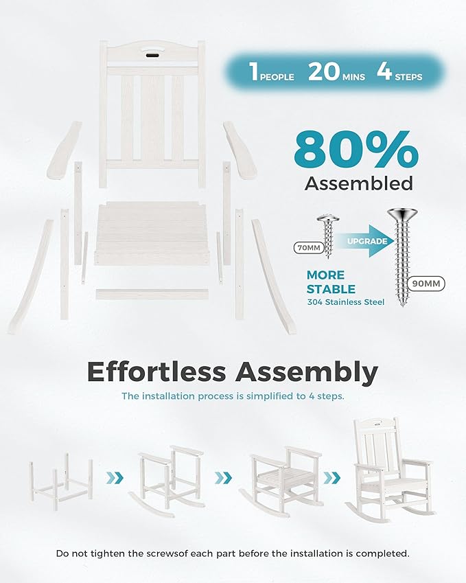 Ciokea Oversized Outdoor Rocking Chairs Set of 3, 380lbs Heavy-Duty Large Patio - Image 9
