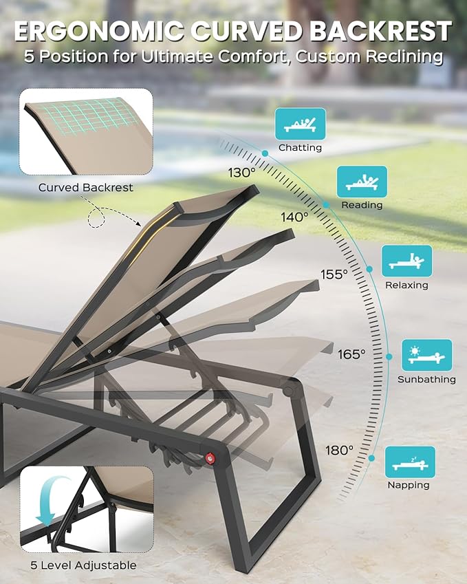Aluminum Chaise Lounge Outdoor Set of 2, Foldable & No Assembly Patio Pool - Image 4