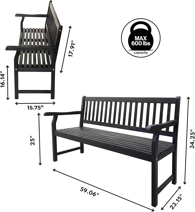 JONATHAN Y BNH101C Laurel 59.1" 3-Seat Slat-Back 600-Lbs Support Acacia Wood - Image 3