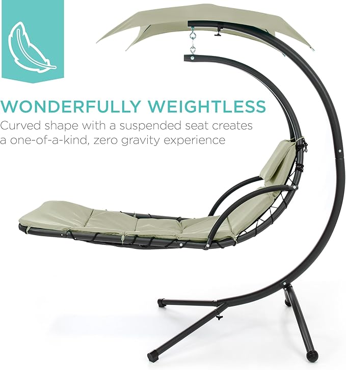 Best Choice Products Outdoor Hanging Curved Steel Chaise Lounge Chair Swing - Image 3