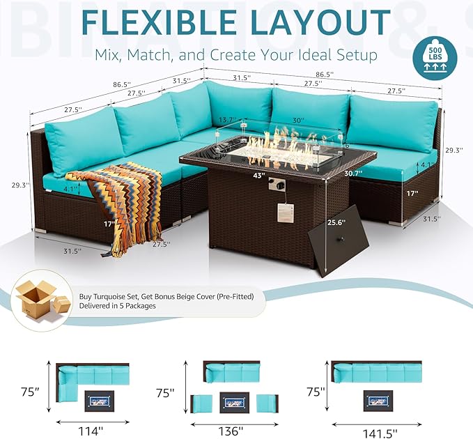 NICESOUL 6 Piece L-Shaped Patio Furniture Set - Image 4