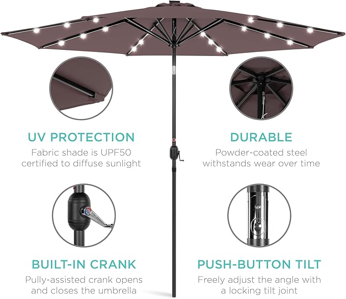 Best Choice Products 10ft Solar Polyester LED Lighted Patio Umbrella w/Tilt - Image 5