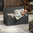 EasyUp 80 Gallon Wood Grain Style Outdoor Storage Bench, Waterproof and - Image 2