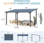AECOJOY 14' x 10' Gazebo for Patio, Hard Top Lean to Gazebo Pergola - Image 7