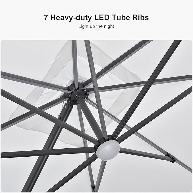 PURPLE LEAF 10 Feet Patio Umbrella Outdoor Cantilever Solar Powered LED Square - Image 4