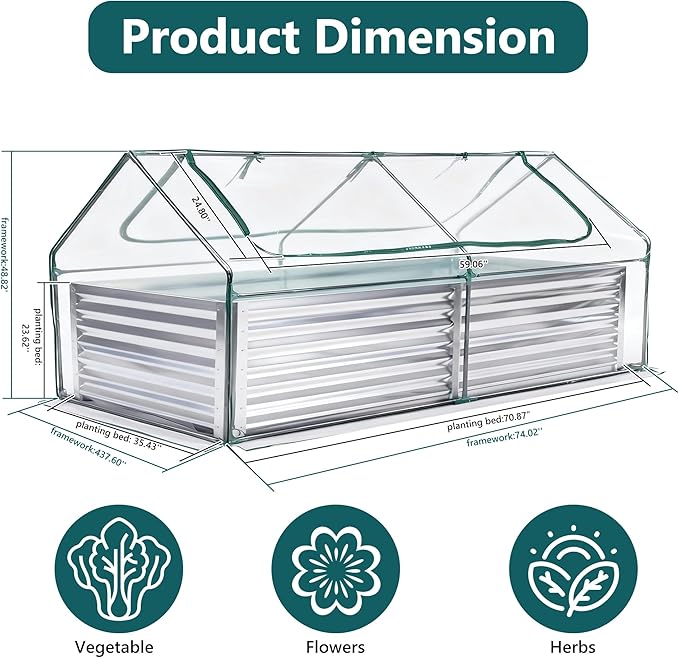 DUMOS Raised Garden Bed with Cover, Large Metal Garden Bed Mini Greenhouse - Image 7