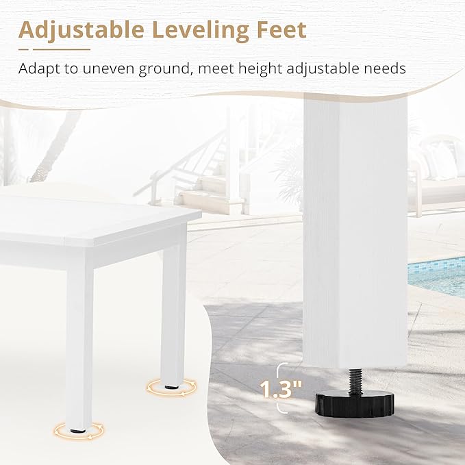 LUE BONA Outdoor Coffee Table, HDPS White Patio Coffee Tables - Image 5