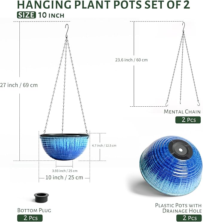 10inch Hanging Planters for Indoor and Outdoor Plants, 2 Pack Hanging Planter - Image 4