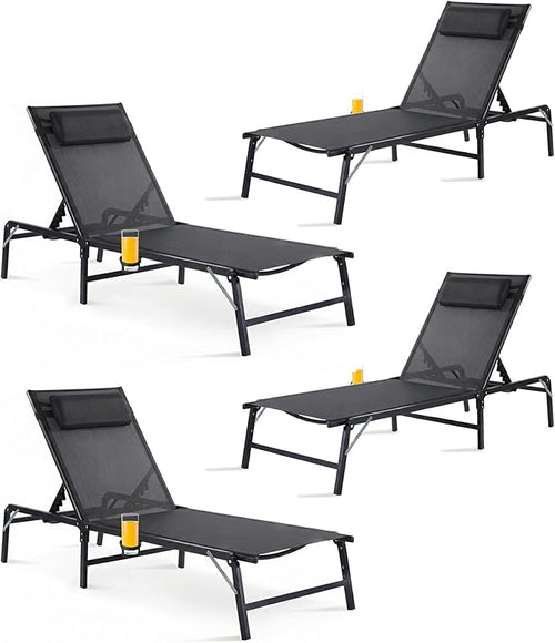 4 Pack Foldable Chaise Lounge Chair by HOMELYM