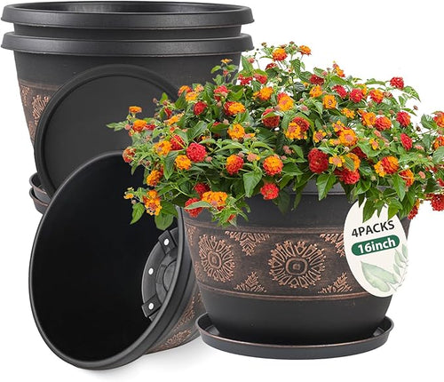 4 Pack 16 inch Plant Pots, Retro Pattern Planters by Usocik