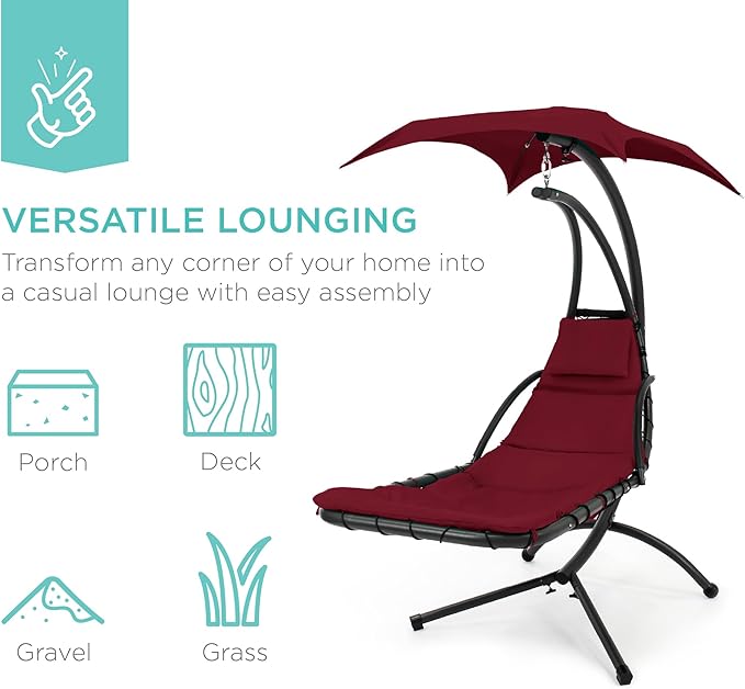 Best Choice Products Outdoor Hanging Curved Steel Chaise Lounge Chair Swing - Image 6