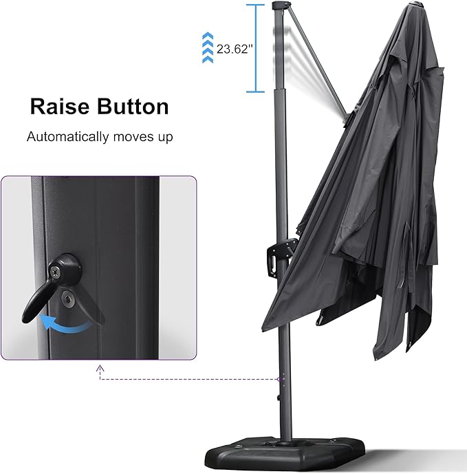 PURPLE LEAF 11.5' X 11.5' Telescopic Patio Umbrella Outdoor Cantilever Umbrella - Image 3
