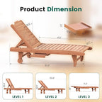 Wooden Chaise Lounge Chair, 3-Position Adjustable Outdoor Tanning Chair - Image 3